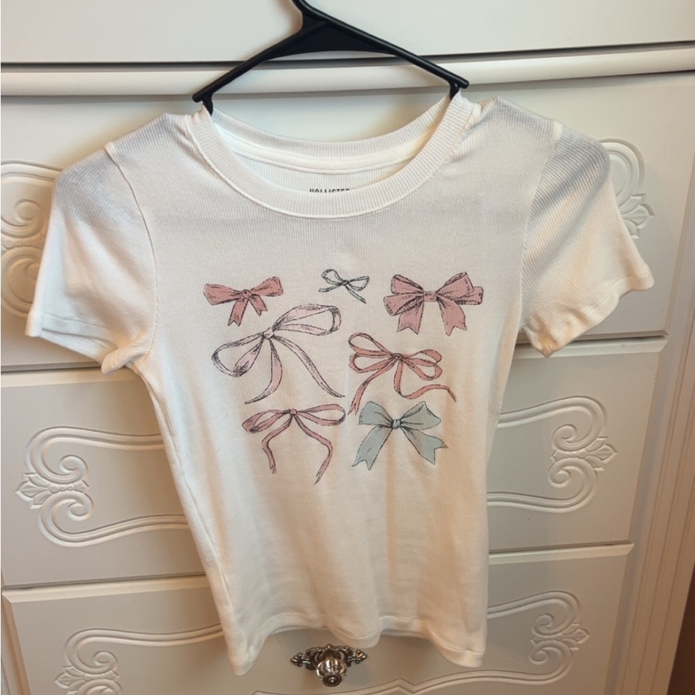 hollister White Shirt with Bow Design